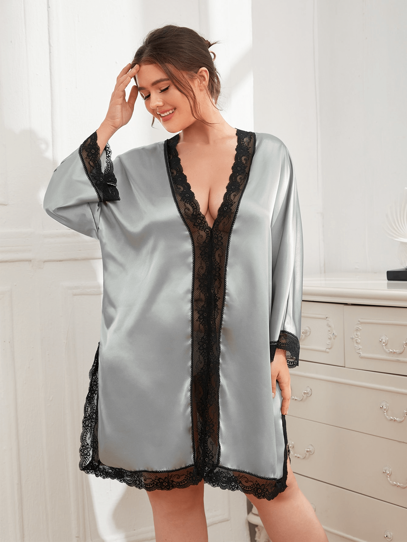 Spliced Lace Deep V Slit | Night Dress