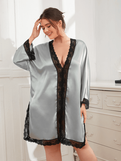 Spliced Lace Deep V Slit | Night Dress