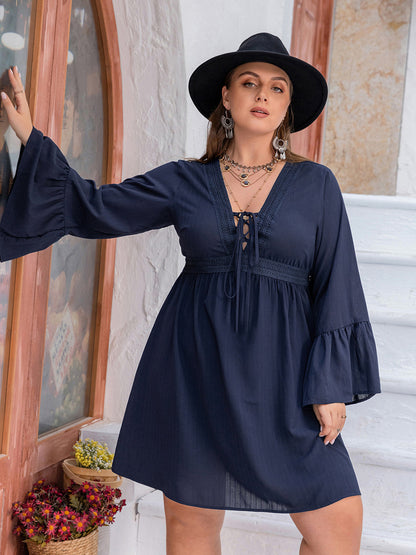Tie Front V-Neck Flare Sleeve | Dress