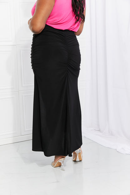 Up and Up Ruched Slit Maxi  in Black | Skirt