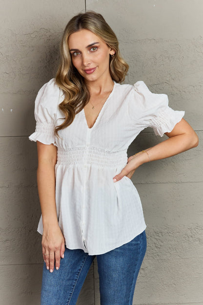 V-Neck Puff Sleeve Button Down | Top