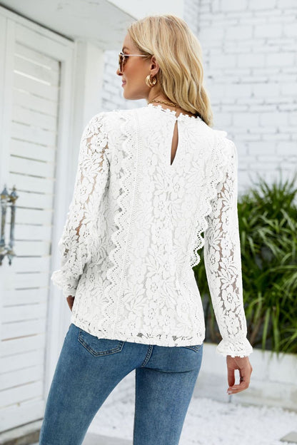 V-Neck Flounce Sleeve Lace | Top