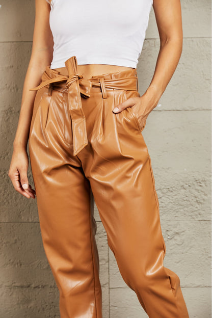 Vegan Leather Paperbag Waist | Pants