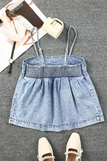 Smocked Adjustable Strap Denim | Cami