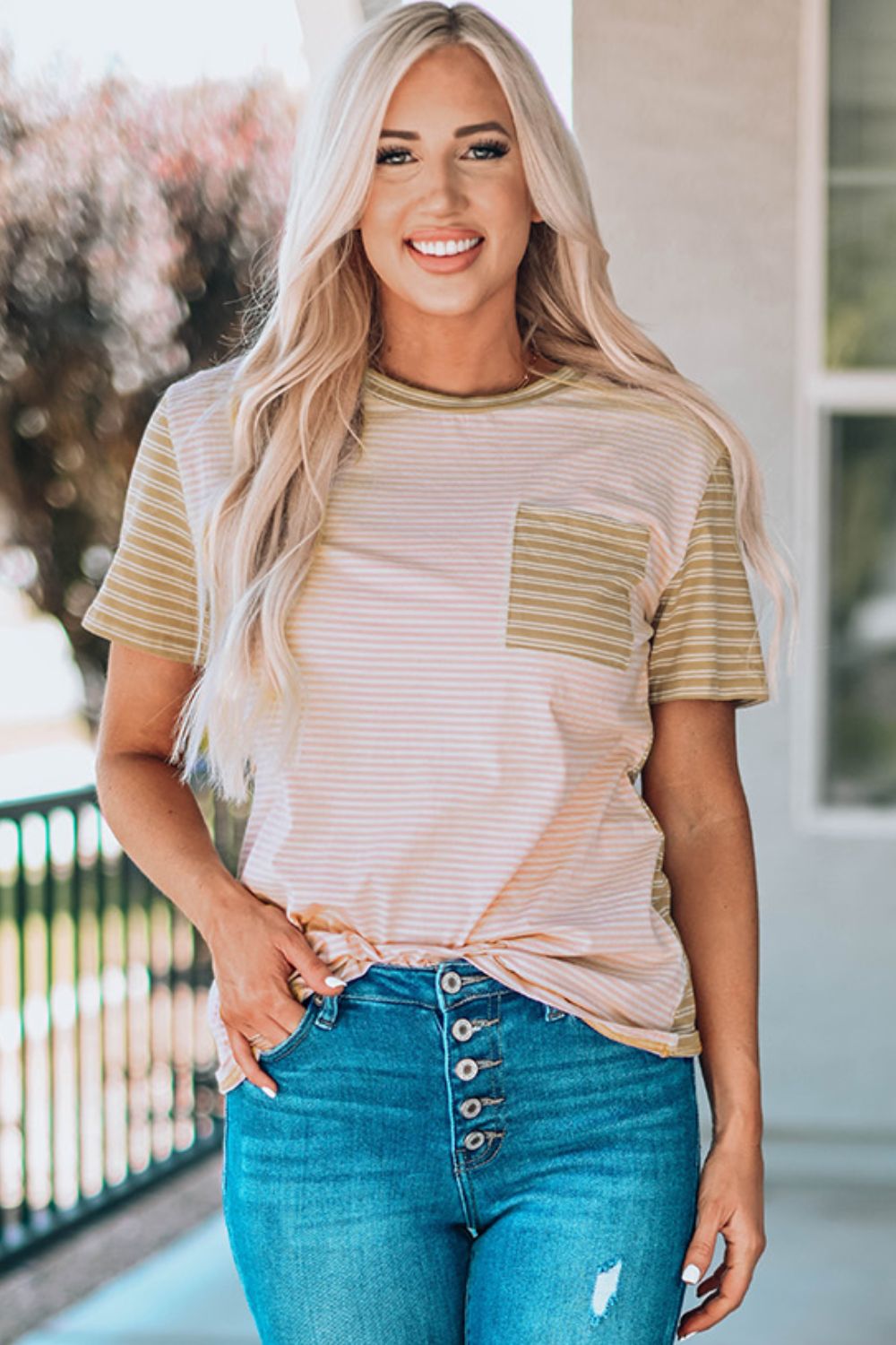 Striped Contrast with Pocket | T-Shirt