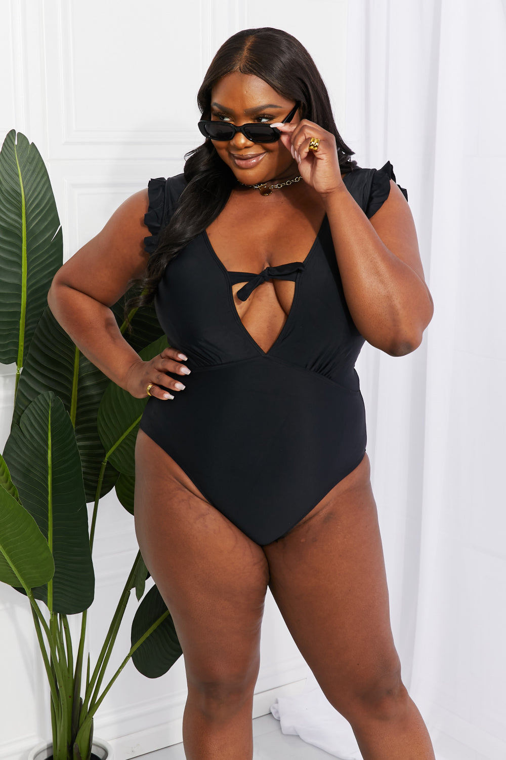 Black Ruffle Sleeve | One-Piece Swimsuit