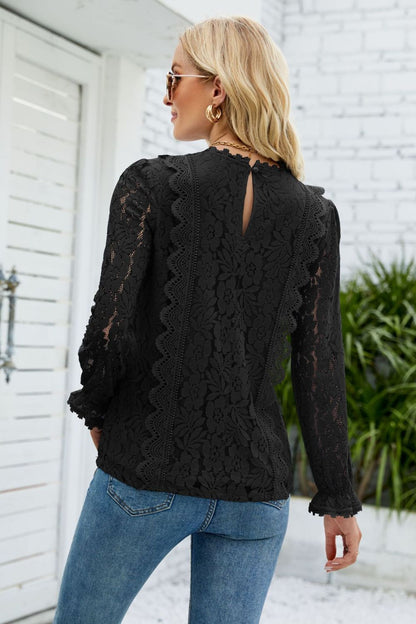 V-Neck Flounce Sleeve Lace | Top