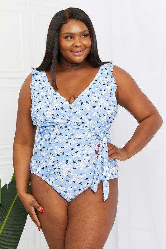 Blossom Blue Ruffle Faux Wrap | One-Piece