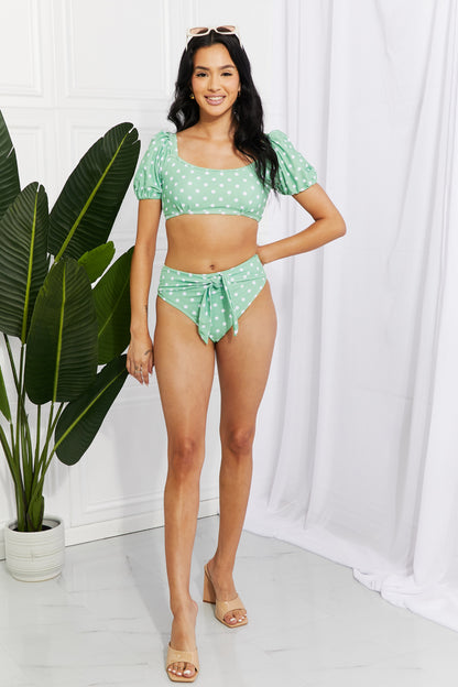Dotty Green Puff Sleeve | Bikini