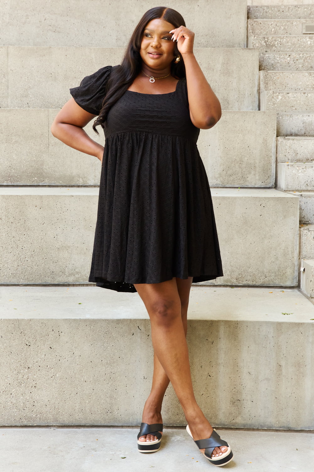 Square Neck Crochet Mini | Dress