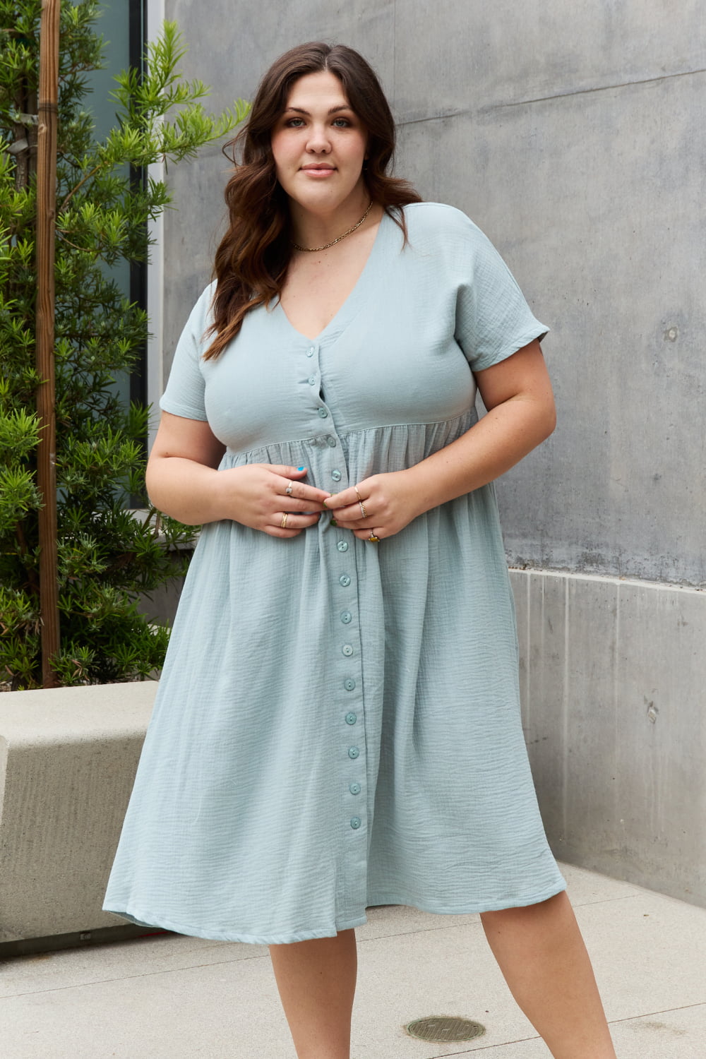 Sweet Lovely By Jen Full Size Button Down Midi | Dress