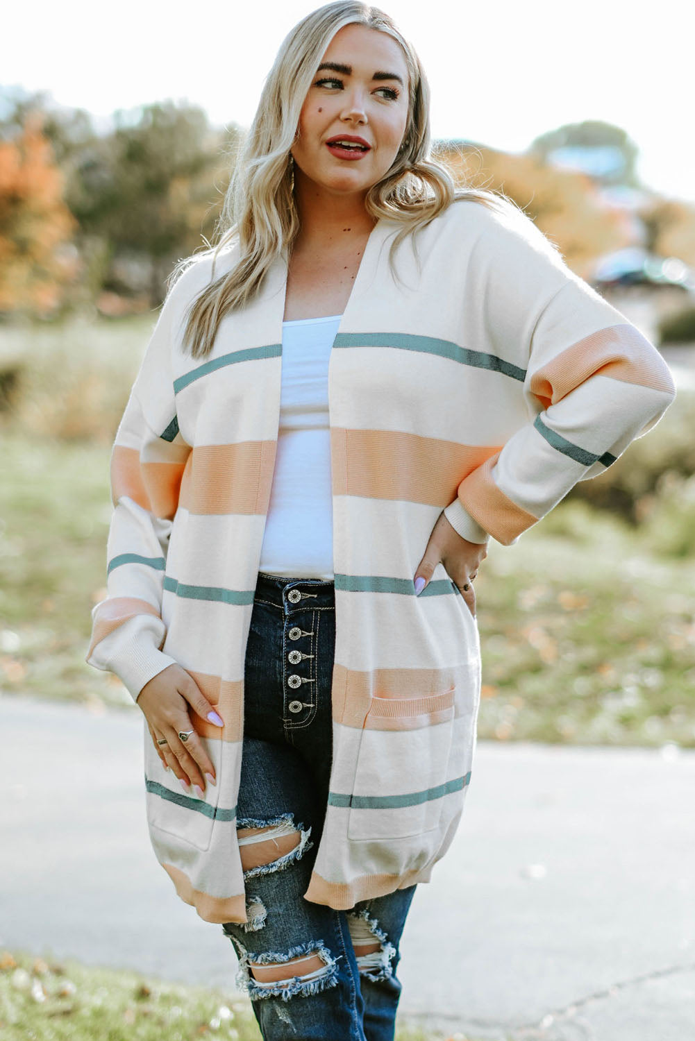 Striped Open Front | Cardigan