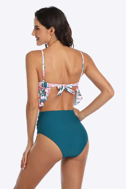 Tropical Print Ruffled | Two-Piece Swimsuit
