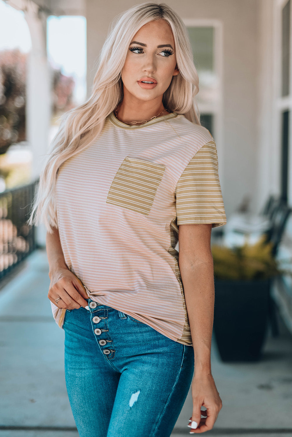 Striped Contrast with Pocket | T-Shirt