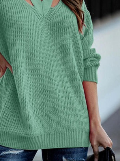 Cutout V-Neck Rib-Knit | Sweater