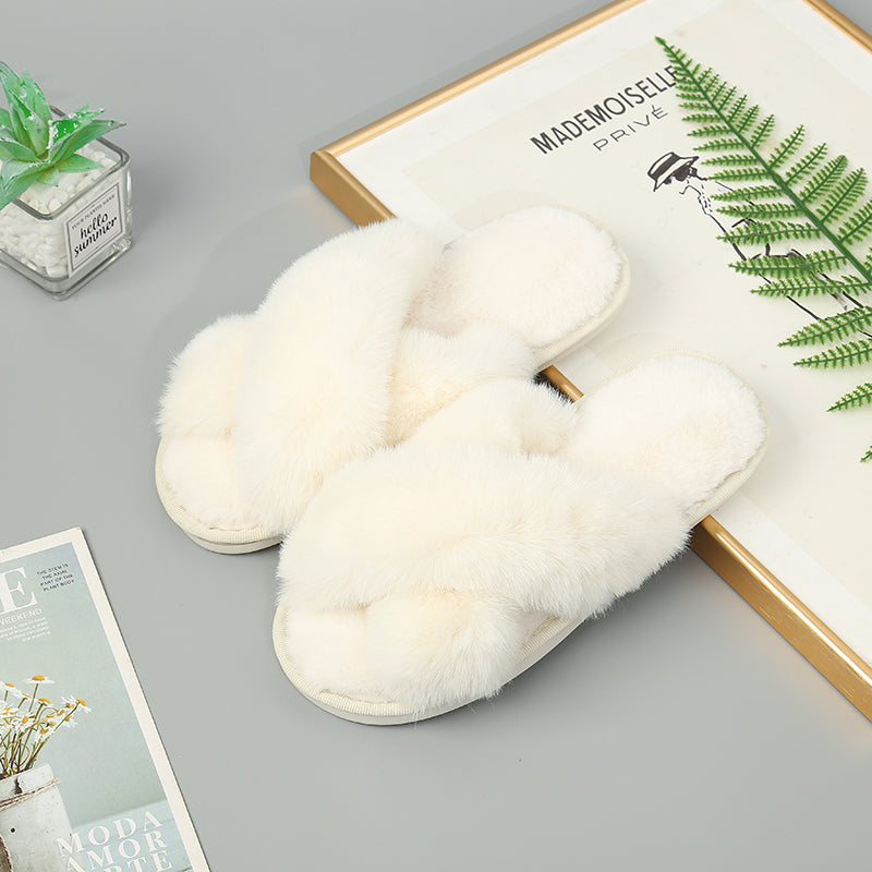 Faux Fur Crisscross Strap | Slippers