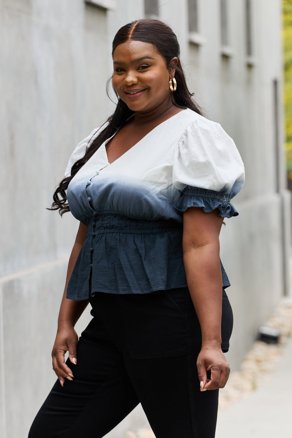 Smocked Waist Ombre Woven | Top