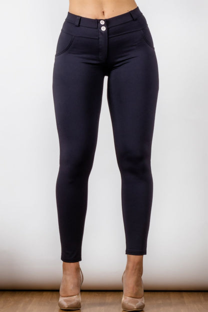 Comfy Huggers Black Buttoned Skinny Long | Jeans