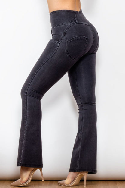 Comfy Huggers Zip Detail Flare Long | Jeans
