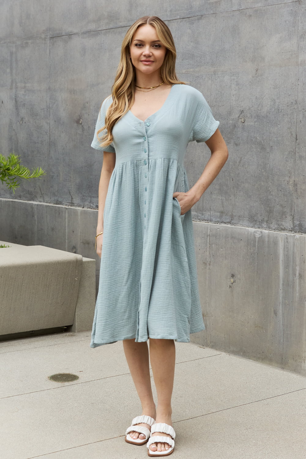 Sweet Lovely By Jen Full Size Button Down Midi | Dress