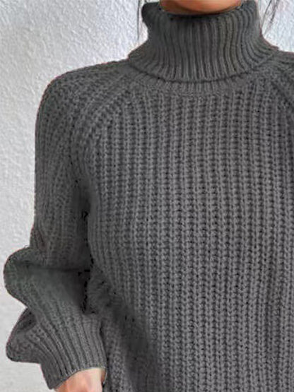 Turtleneck Rib-Knit Slit | Sweater