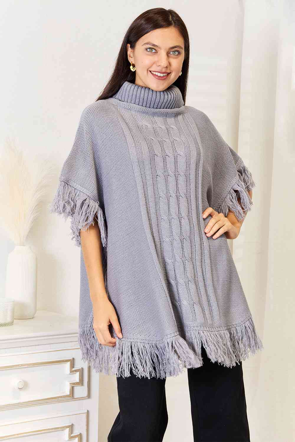 Turtle Neck Fringe | Poncho