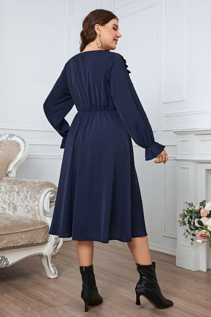 V-Neck Buttoned Flounce Sleeve | Dress