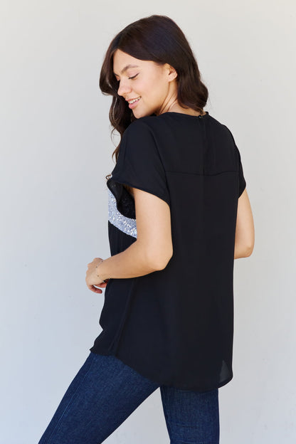 Center Mesh Sequin in Black/Silver | Top