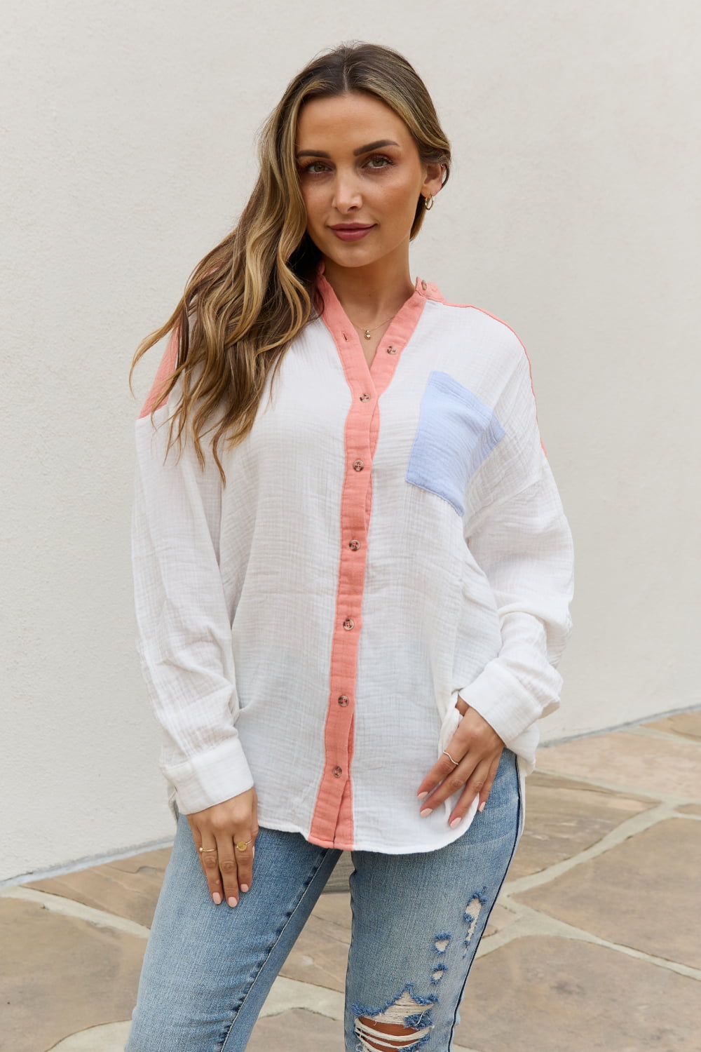 Color Block Woven Button Down | Top
