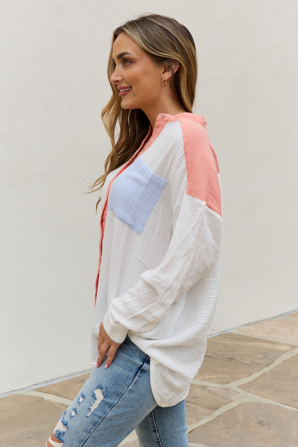 Color Block Woven Button Down | Top