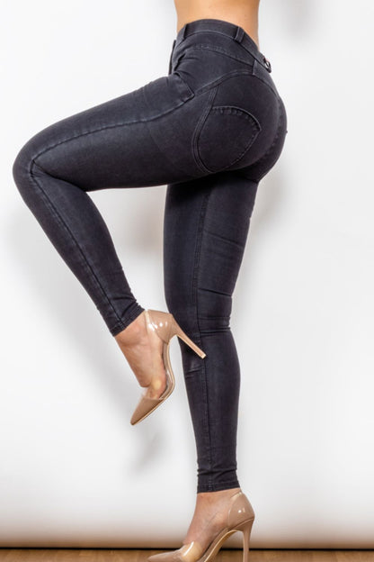 Comfy Huggers Deep Navy Buttoned Skinny Long | Jeans