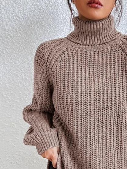 Turtleneck Rib-Knit Slit | Sweater