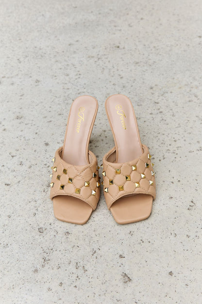 Square Toe Quilted Mule | Heels in Nude