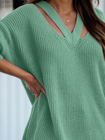 Cutout V-Neck Rib-Knit | Sweater