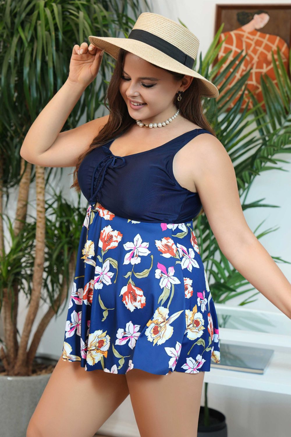 Floral Ruched Sleeveless | Swim Top