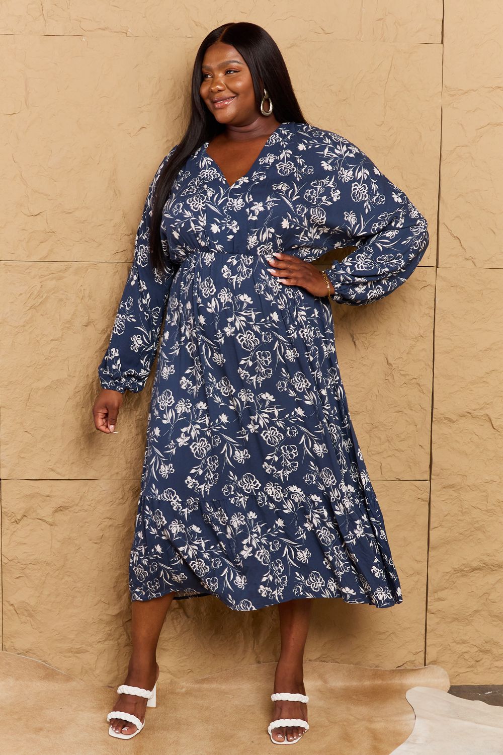 Balloon Sleeve Floral Midi | Dress