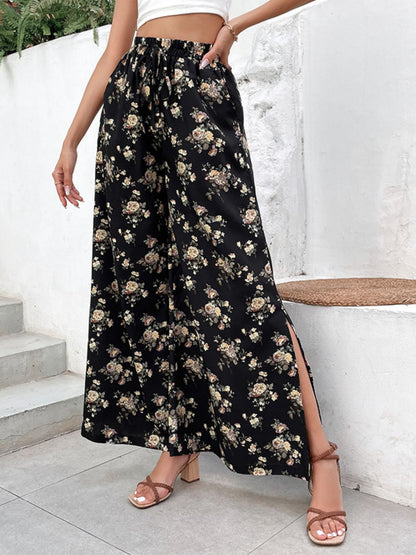 Side Slit Floral Wide Leg | Pants