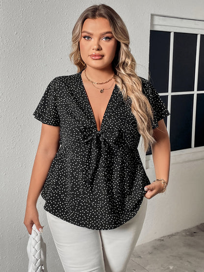 V-Neck Front Bow Flutter Sleeve | Blouse