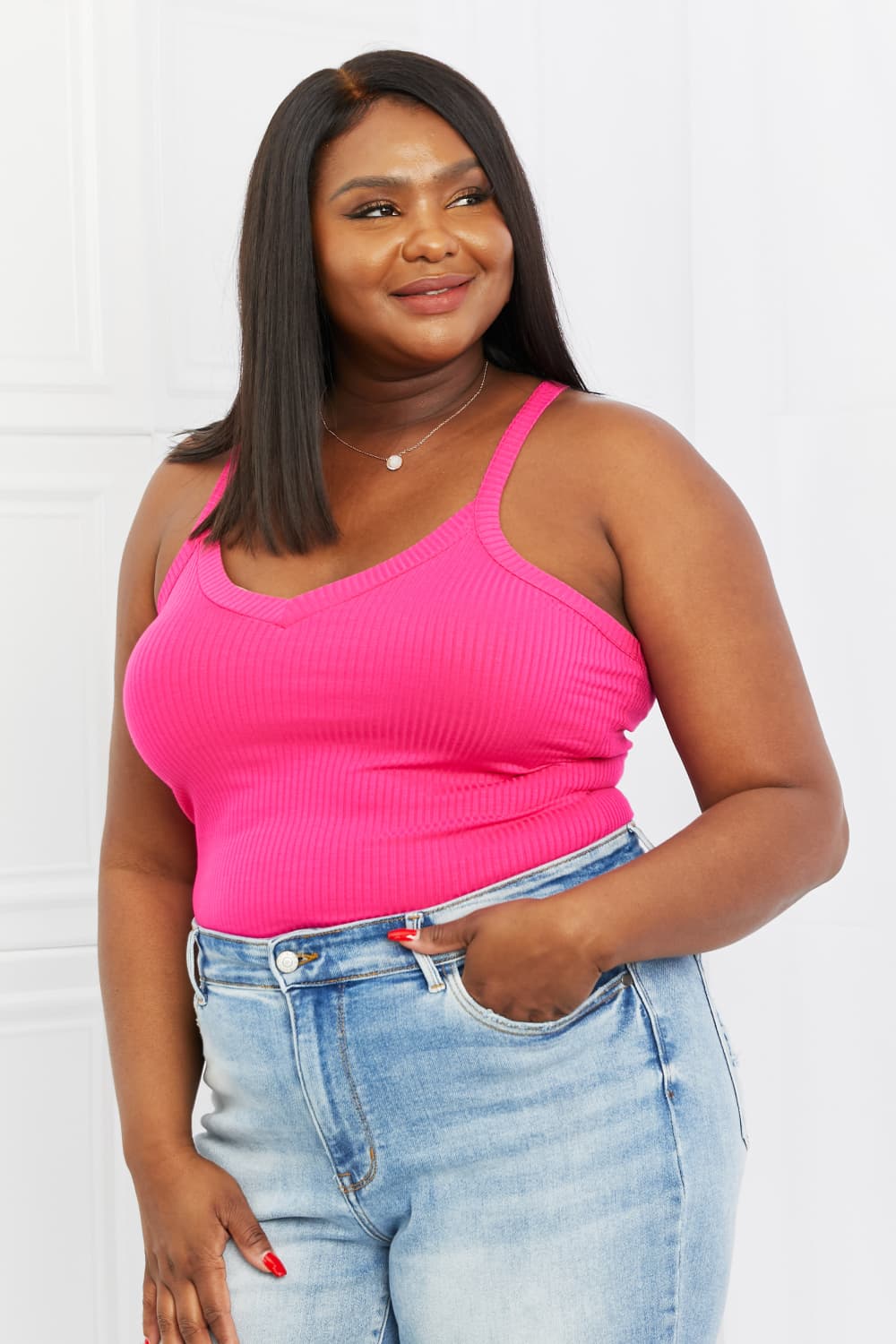 V-Neck Ribbed in Hot Pink | Cami
