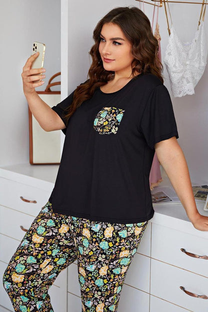 Contrast Round Neck Tee + Floral Pants | Lounge Set