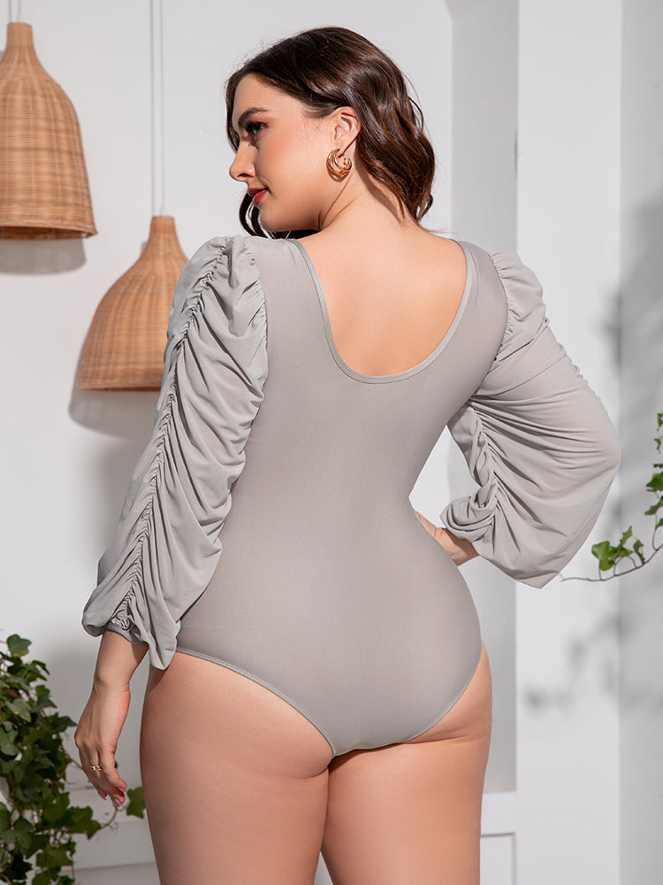Tied Deep V Balloon Sleeve | One-Piece Swimsuit