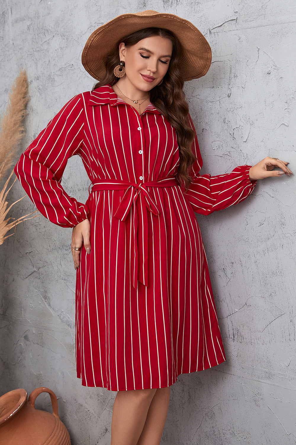 Little Red Striped Tie Waist Shirt | Dress