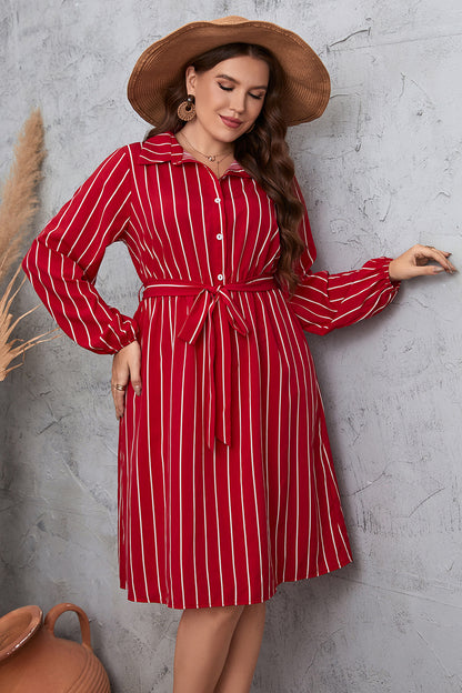 Little Red Striped Tie Waist Shirt | Dress