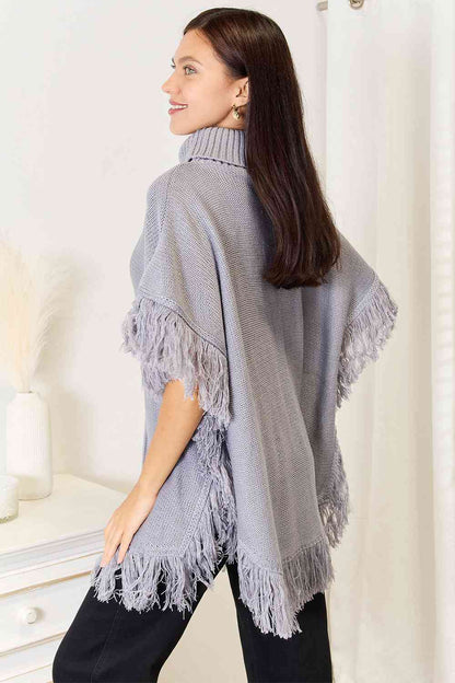 Turtle Neck Fringe | Poncho