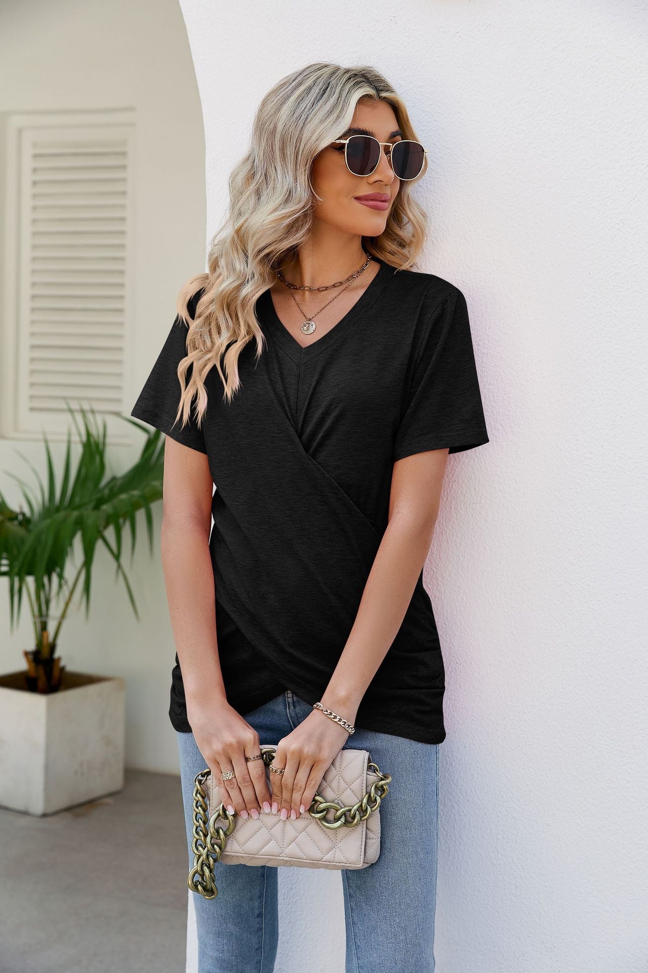 V-Neck Crisscross Short Sleeve | Tee