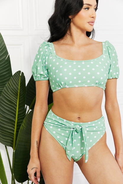 Dotty Green Puff Sleeve | Bikini
