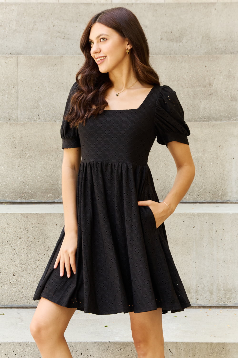 Square Neck Crochet Mini | Dress