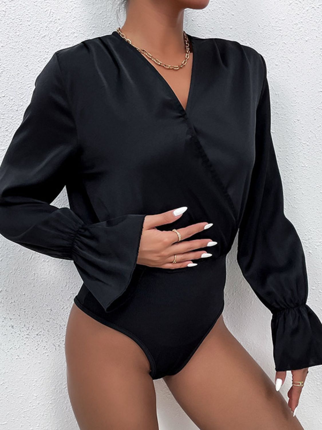 Surplice Neck Flounce Sleeve | Bodysuit