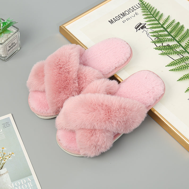 Faux Fur Crisscross Strap | Slippers