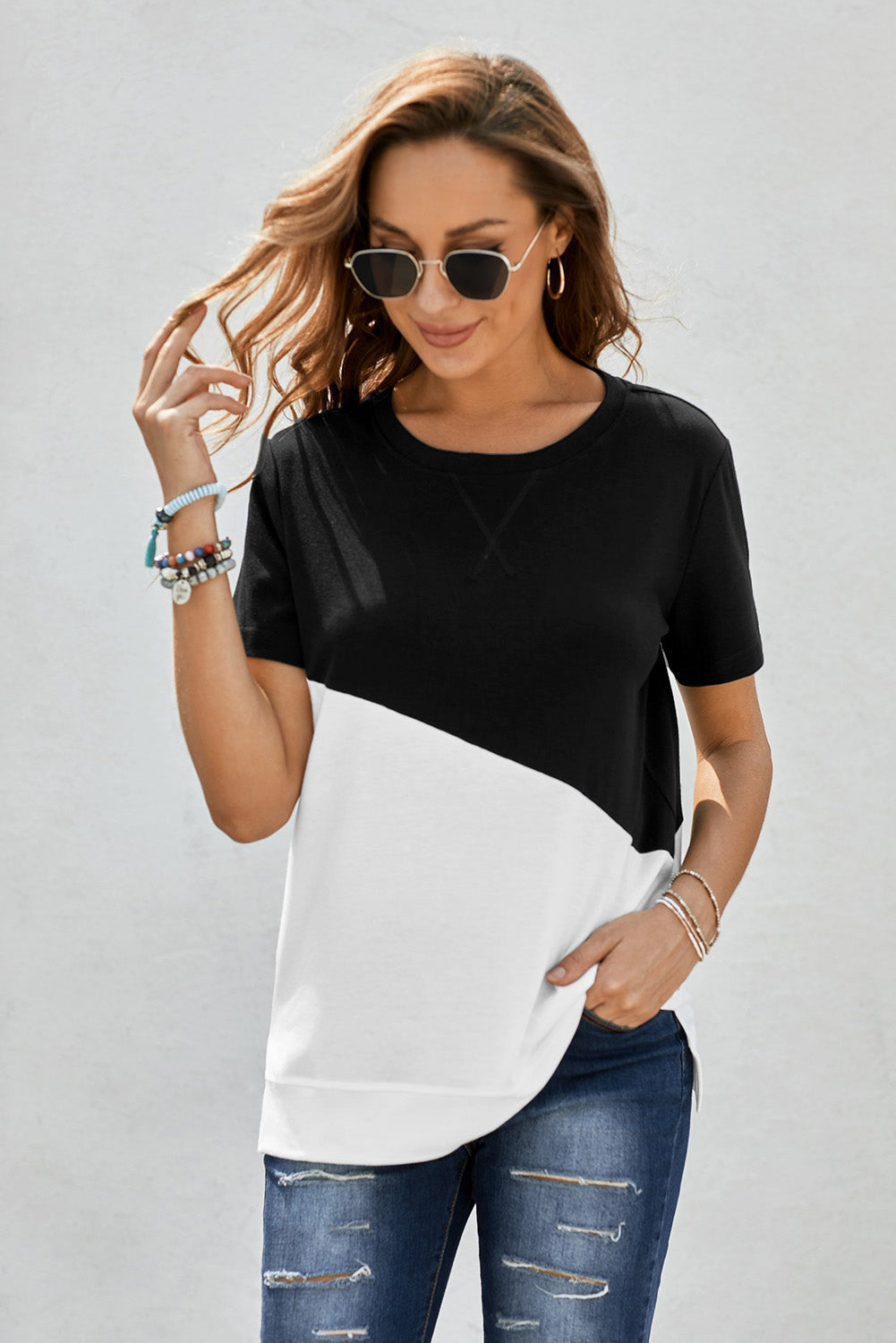 Slanty Two-Tone Round Neck | Tee